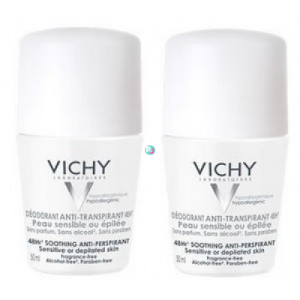 VICHY  ДЕЗОДОРАНТ рол-он ефект без  парфюм  48ч.50 ml 2бр.  DEODORANT ANTI TRANSPIRANT 48h  ROLL-ON SENSITIVE SKIN  ПРОМО ПАКЕТ  