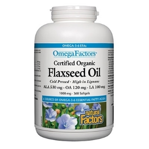 Ленено масло 1000 mg 360 софтгел капс. Natural Factors Certified Organic Flaxseed Oil 