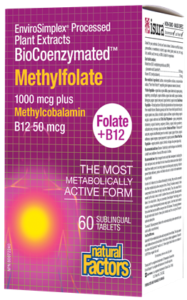 Фолиева киселина (Метилфолат) 1000 µg + Витамин В12 (Метилкобаламин) 50 µg  60 сублингвални табл. Natural Factors BioCoenzymated™ Methylfolate 1000 mcg/50 mcg  Plus methylcobalamin B12  