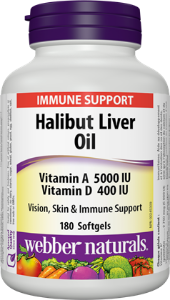 Черен дроб масло на халибут 180 софтгел капс. Webber Naturals Halibut Liver Oil 5000 IU/400 IU Vitamin A and D