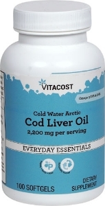 Масло от черен дроб на треска 1100 mg 100 капс. Vitacost Cold Water Arctic Cod Liver Oil 