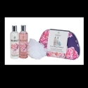 Подаръчен комплект Божур и Ревен несесер Bronnley Pink Peony & Rhubarb Body Indulgence Gift Set