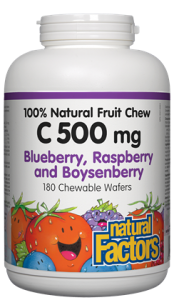 Витамин C 500 mg тропически плодове 90 дъвчащи табл. Natural Factors C 500 mg 100% Natural Fruit Chew Blueberry Raspberry Boysenberry