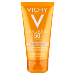 Слънцезащитен тониран крем предпазващ от появата на пигментни петна 3 в 1 50 ml VICHY IDEAL SOLEIL BB TINTED VELVETY FACE SUN CREAM SPF 50+