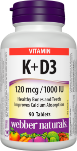 Витамин К1 120 μg + D3 1000 IU  90 табл. Webber Naturals Vitamin  K + D3 