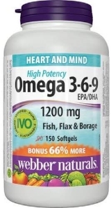 ОМЕГА 3-6-9 1200 mg 280 софтгел капс. Webber Naturals Omega 3-6-9 High Potency Fish Flax & Borage