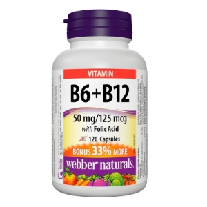 Витамин В6 + В12 + Фолиева киселина 120 капс. Webber Naturals Vitamin B6+B12 with Folic Acid 50 mg/125 mcg