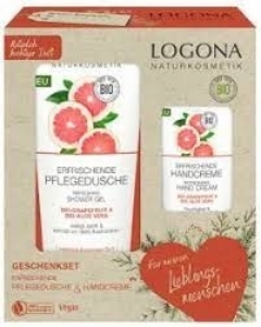 Подаръчен комплект Грейпфрут LOGONA Natural Cosmetics Gift Set Refreshing Shower 200 ml & Refreshing Hand Cream 50 ml Organic Grapefruit & Aloe Vera