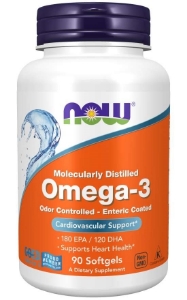 ОМЕГА 3 РИБЕНО МАСЛО 90 софтгел капс NOW Foods Omega 3 Molecularly  Distilled & Enteric Coated Softgels