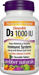 Витамин D3 с вкус на портокал 1000 IU 180 дъвчащи табл. Webber Naturals Vitamin D3 Chewable