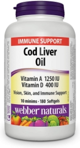 Черен дроб на треска масло 180 софтгел капс.Webber Naturals  Cod Liver Oil Vitamin A  Vitamin D