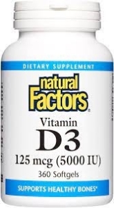 Витамин D3 5000 IU 240 софтгел капс. Natural Factors Vitamin D3 125 mcg 