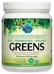 Зелени супер храни на прах  неовкусен 390g Natural Factors Whole Earth & Sea FERMENTED ORGANIC GREENS