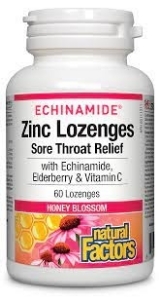 Цинк ехинацея витамин С и черен бъз  60 табл.за смучене Natural Factors Zinc Lozenges with   Echinamide Elderberry &  Vitamin C  