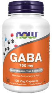 Габа Гама  аминобутирова киселина 750 mg 100 вег. kaпс. NOW Foods GABA