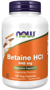 БЕТАИН 648 mg 120 вег.капс. NOW Foods  BETAINE HCL