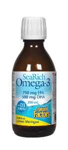 ОМЕГА 3  ВИТАМИН Д3 1000 IU течна формула 200 ml Natural Factors SeaRich Omega 3 750 mg EPA / 500 mg DHA with Vitamin D3 1000 I.U.  
