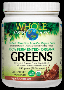 Зелени супер храни на прах  с  вкус на шоколад   438g Natural Factors Whole Earth & Sea FERMENTED ORGANIC GREENS