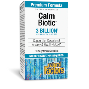 Пробиотик срещу стрес и нервен стомах  3 млрд. активни пробиотици 2 щама  30 капс.  Natural Factors  CalmBiotic™