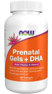Витамини за бременни 180 софтгел капс. NOW Foods Prenatal Gels + DHA Softgels