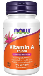 Витамин A  25 000 IU  100  софтгел капс.   NOW Foods  VITAMIN A 