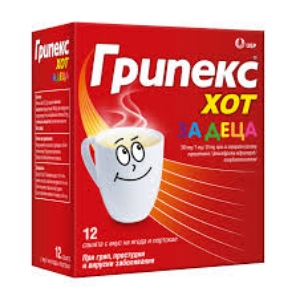 Грипекс Хот за Деца 300 mg/5 mg/20 mg прах за перорален разтвор  x 12 Gripex Hot  for Kids