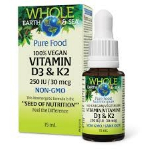 Витамин D3 250 IU +  K2 30 μg  15 ml  Natural Factors Whole Earth & Sea  100% Vegan  Vitamin D3 & K2