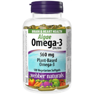 Омега-3 от водорасли  560 mg 120 вег. софтгел капс.  Webber Naturals  Algae Omega-3 EPA/DHA