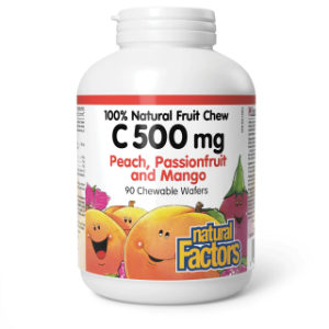 Витамин C 500 mg тропически плодове 90 дъвчащи табл. Natural Factors C 500 mg 100% Natural Fruit Chew  Peach, Passionfruit, and Mango