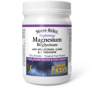 Магнезий бисглицинат мелатонин и Л-Теанин  пудра  120g   Natural Factors  Stress-Relax Nighttime Magnesium Bisglycinate Powder