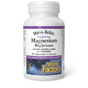 Магнезий бисглицинат мелатонин и Л-Теанин  90  вег.капс.  Natural Factors Stress-Relax Nighttime Magnesium Bisglycinate  Vegetarian Capsules