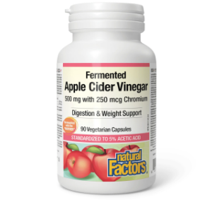 Ябълков оцет 500 mg + Хром пиколинат  250 µg 90 вег. капс.   Natural Factors  Fermented Apple Cider Vinegar with Chromium