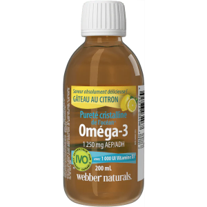 Омега-3  1250 mg + витамин D3  1000 IU  200 ml   Webber Naturals   Crystal Clean from the sea® Omega-3  Vitamin D3  Lemon Cake