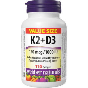 Витамин К2 120 μg + D3 1000 IU 110 софтгел капс. Webber Naturals Vitamin K2 + D3 