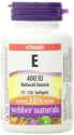 Витамин Е (d-алфа токоферил ацетат) 400 IU 120 софтгел капс.  Webber Naturals  Vitamin E Natural Source 