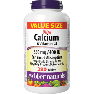 Калций 650 mg + витамин D3 400 IU  280 табл.  Webber Naturals  Ultra Calcium & Vitamin D3 