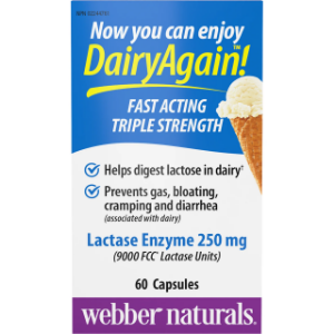 Лактаза ензим  250 mg  60 капс. Webber Naturals  Dairy Again!™ Lactase Enzyme 