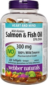 Дива сьомга (масло) от Аляска 1000 mg+ Рибено масло 300 mg  220 софтгел капс.   Webber Naturals Wild Alaskan Salmon & Fish Oil