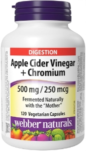 Ябълков оцет 500 mg + Хром 250 µg  120 капс.   Webber Naturals  Apple Cider Vinegar + Chromium