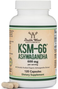 Ашваганда  органичен екстракт  600 mg 120 капс.   Double Wood Supplements  KSM-66 Ashwagandha