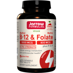 Метилкобаламин  5000 mcg  и метил фолат 800 mcg  60 дъвч.табл.  Jarrow Formulas Methyl B-12 & Methyl Folate  Cherry