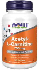 АЦЕТИЛ L-КАРНИТИН  750 mg  90 табл.  NOW Foods ACETYL L-CARNITINE Pure Powder